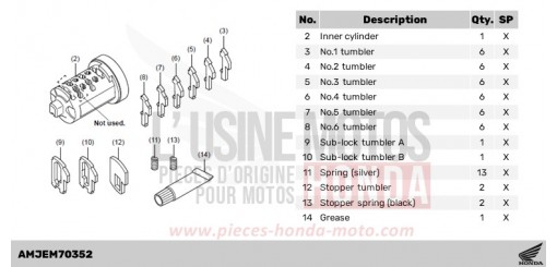 CYLINDER INNER SET,1KEY(WAVE) NT1100DR de 2024